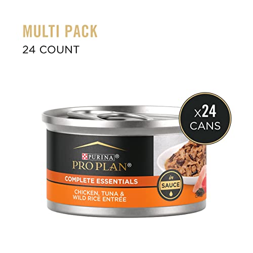 Purina Pro Plan Gravy Wet Cat Food, COMPLETE ESSENTIALS Chicken, Tuna & Wild Rice Entree in Sauce - (24) 3 oz. Pull-Top Cans