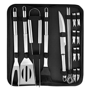 imiaow bbq grill accessories, stainless steel barbecue tools grilling tools set with storage bag – premium grill utensils set with spatula, tongs, skewers, case