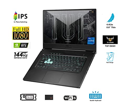 2022 New ASUS Flagship TUF Dash UltraSlim Gaming Laptop: 15.6" FHD 144Hz IPS Display, Intel Gaming H 8-Core i7-11370H, 32GB RAM, 1TB SSD, 4GB GeForce RTX 3050Ti, Wifi6, Backlit-KYB, DTS, Win10H