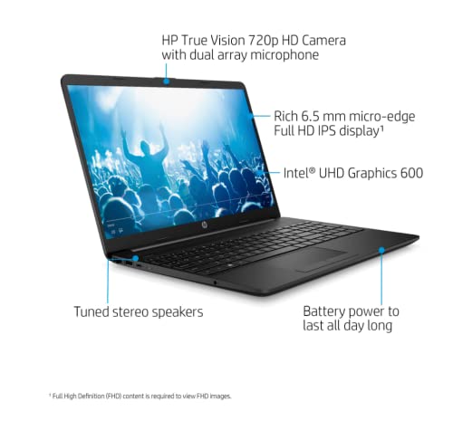 HP Laptop 15, 15.6" FHD Anti-Glare Screen, Celeron N4020 Processor, UHD Graphics, 4GB DDR4 RAM, 128GB SSD, Webcam, Type-C RJ-45 HDMI, Windows 10 in S