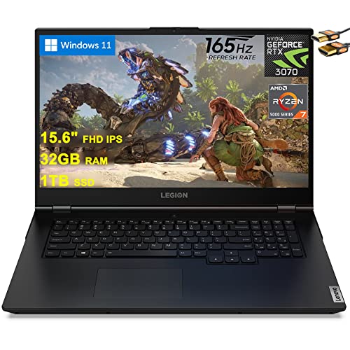 Lenovo Legion 5 15 Gaming Laptop 15.6" FHD IPS 165Hz (300 nits, 100% sRGB) AMD Octa-Core Ryzen 7 5800H (Beats i7-10870H) 32GB RAM 1TB SSD GeForce RTX 3070 8GB Graphic Backlit USB-C Win11 + HDMI Cable