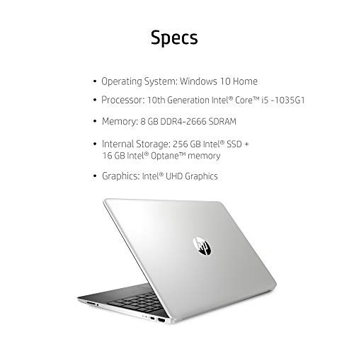 HP 15.6-inch IPS High Performance Laptop, Intel Quad-Core i5-1035G1 Up to 3.6GHz (Beats i7-7500U), 8GB DDR4 RAM, 256GB SSD, 802.11AC WiFi, Bluetooth 4.2, HDMI, USB 3.1, Silver, Windows 10 (Renewed)