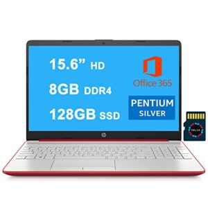 hp notebook 15 premium business laptop i 15.6” hd sva display i intel quad-core pentium silver n5000 processor i 8gb ddr4 128gb ssd i usb-c hdmi bluetooth webcam win10 red + 32gb microsd card