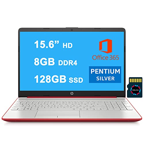 HP Notebook 15 Premium Business Laptop I 15.6” HD SVA Display I Intel Quad-Core Pentium Silver N5000 Processor I 8GB DDR4 128GB SSD I USB-C HDMI Bluetooth Webcam Win10 Red + 32GB MicroSD Card