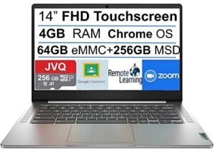 lenovo 2022 newest chromebook 3 14” fhd ips touchscreen, mediatek mt8183 8-core cpu(up to 2.0ghz), 320gb space(64gb emmc+256gb msd), 4gb ram, usb type-c, chrome os+jvq mp, arctic grey, 5x storage