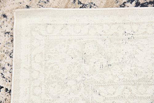 Unique Loom Chateau Collection High-Low Pile, Vintage, Traditional, Distressed, Medallion Area Rug (5' 0 x 8' 0 Rectangular, Beige/Navy Blue)