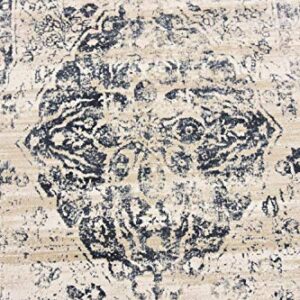 Unique Loom Chateau Collection High-Low Pile, Vintage, Traditional, Distressed, Medallion Area Rug (5' 0 x 8' 0 Rectangular, Beige/Navy Blue)