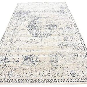 Unique Loom Chateau Collection High-Low Pile, Vintage, Traditional, Distressed, Medallion Area Rug (5' 0 x 8' 0 Rectangular, Beige/Navy Blue)