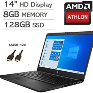 2020 Newest HP 14 Inch Premium Laptop, AMD Athlon Silver 3050U up to 3.2 GHz(Beat i5-7200U), 8GB DDR4 RAM, 128GB SSD, Bluetooth, Webcam,WiFi,Type-C, HDMI, Windows 10 S, Black + Laser HDMI