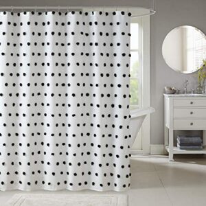 madison park sophie trendy shower curtain with textured pom-poms accent, modern bathroom décor, machine washable bath privacy screen, 72 in x 72 in, black/white