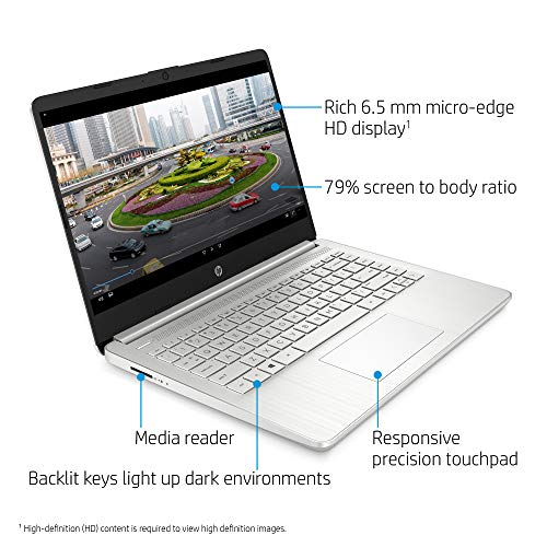 HP 14-inch Laptop, Intel Core i3-1005G1, 4 GB RAM, 128 GB SSD Storage, Windows 10 Home in S Mode (14-dq1020nr, Natural Silver)