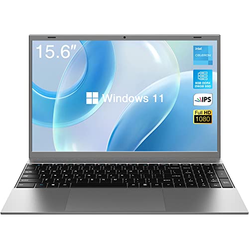 BiTECOOL Windows 11 Laptop, 15.6 inches Full HD IPS Display, Intel Celeron J4125 Quad Core, 8GB RAM and 256GB SSD Laptop Computer, 2.4/5G WiFi, BT4.2, Full Size Keyboard and Ultra Slim