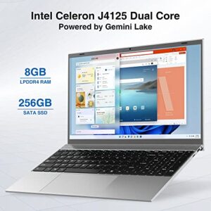 BiTECOOL Windows 11 Laptop, 15.6 inches Full HD IPS Display, Intel Celeron J4125 Quad Core, 8GB RAM and 256GB SSD Laptop Computer, 2.4/5G WiFi, BT4.2, Full Size Keyboard and Ultra Slim