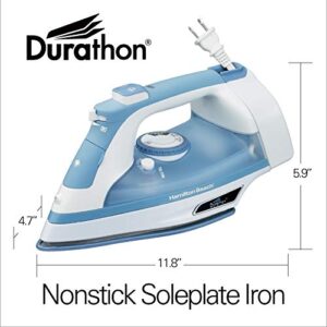 Hamilton Beach Steam Iron & Vertical Steamer for Clothes with Scratch-Resistant Durathon Soleplate, 1500 Watts, 3-Way Auto Shutoff, Anti-Drip, Self-Cleaning, Adjustable Steam Settings, (19701)