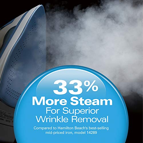 Hamilton Beach Steam Iron & Vertical Steamer for Clothes with Scratch-Resistant Durathon Soleplate, 1500 Watts, 3-Way Auto Shutoff, Anti-Drip, Self-Cleaning, Adjustable Steam Settings, (19701)