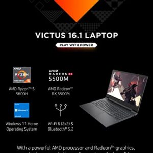 Victus 16 Gaming Laptop, AMD Radeon RX 5500M, AMD Ryzen 5 5600H, 8 GB RAM, 512 GB SSD, Full HD IPS Display, Windows 11 Home, Backlit Keyboard, Fast Charge, Enhanced Thermals (16-e0020nr, 2021)