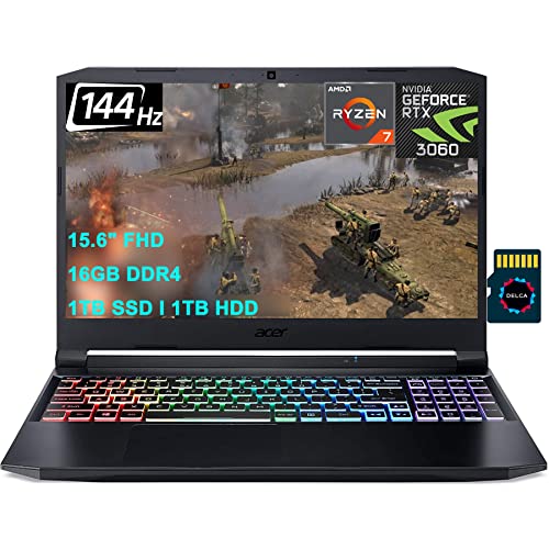 Acer Nitro 5 Gaming Laptop I 15.6" Full HD IPS 144Hz ComfyView I AMD 8-core Ryzen 7 5800H (>i9-10885H) I 16GB DDR4 1TB SSD + 1TB HDD I GeForce RTX 3060 6GB I Backlit Win10 + 32GB MicroSD Card