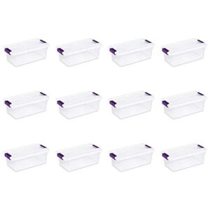 sterilite 17511712 6 quart/5.7 liter clearview latch box, clear with sweet plum latches, 12-pack