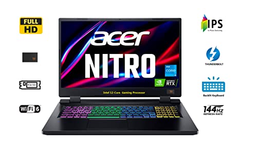 Acer Newest Nitro 5 Flagship Gaming Laptop: 17.3" FHD 144Hz IPS Display, Intel Gaming H 12-Core i5-12500H, 32GB RAM, 1TB SSD, 4GB RTX 3050, WiFi-6, Backlit-KYB, DTSX Audio, CoolTech, Win11, TF