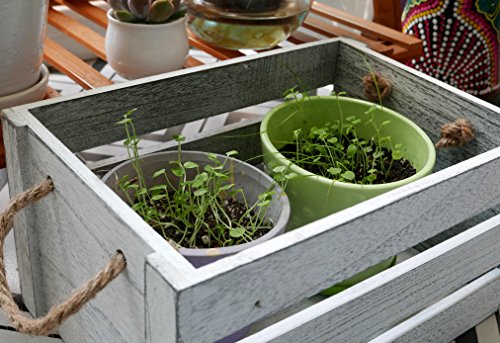 SLPR Wooden Crates for Decoration and Storage (Set of 3, Rope Handles): Rustic White Wood Crate Boxes for Display, Small Distressed Farm Bin, Prop Boxes for Photography, Craft Storage