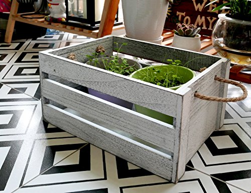 SLPR Wooden Crates for Decoration and Storage (Set of 3, Rope Handles): Rustic White Wood Crate Boxes for Display, Small Distressed Farm Bin, Prop Boxes for Photography, Craft Storage