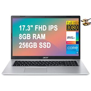 acer aspire 3 17 business laptop 17.3″ fhd ips comfyview display 11th gen intel quad-core i5-1135g7 (beats i7-10710u) 8gb ram 256gb ssd intel iris xe graphics webcam win10 silver + hdmi cable