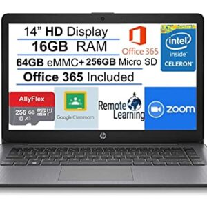 Newest HP Stream 14" HD SVA Laptop Computer, Intel Celeron N4000 Processor, 16GB RAM, 320GB Space(64GB eMMC+256GB MSD), Office 365, HDMI, Bluetooth, Windows 10, Black, AllyFlex MP, Online Class Ready