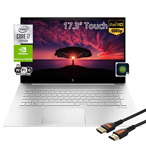 HP Envy 17.3 Touchscreen Laptop, Windows11, FullHD Display 100%sRGB, i7-1165G7, Backlight Keyboard, USB C, Wi-Fi6, Fingerprint, NVIDIA GeForce MX450, HDMI Cable (32GB RAM+ 1TB PCIe SSD)