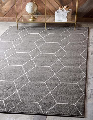 Unique Loom Trellis Frieze Collection Area Rug - Geometric (9' x 12' 2", Dark Gray/ Ivory)