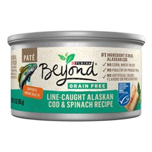 purina beyond grain free, natural pate wet cat food, grain free ocean whitefish & spinach recipe – (12) 3 oz. cans