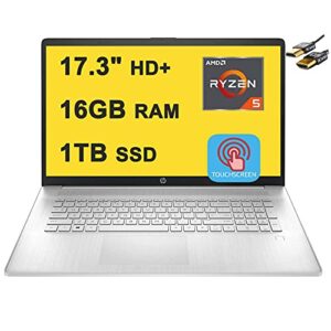 HP 17 Business Laptop Computer 17.3" HD+ Touchscreen AMD 6-Core Ryzen 5 5500U (Beats i7-1160G7) 16GB RAM 1TB SSD AMD Radeon Graphics USB-C Up to 7 Hours of Battery Life Win10 + HDMI Cable