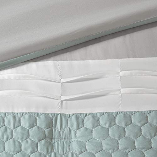 510 DESIGN Cozy Comforter Set - Geometric Honeycomb Design, All Season Down Alternative Casual Bedding with Matching Shams, Decorative Pillows, Full/Queen (90"x90"), Seafoam/Grey 8 Piece