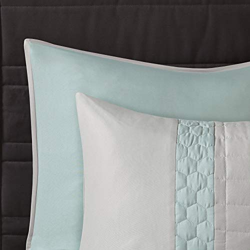 510 DESIGN Cozy Comforter Set - Geometric Honeycomb Design, All Season Down Alternative Casual Bedding with Matching Shams, Decorative Pillows, Full/Queen (90"x90"), Seafoam/Grey 8 Piece