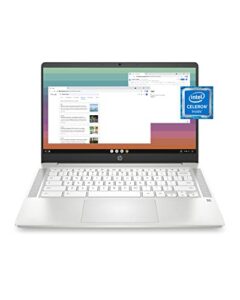 hp chromebook 14 laptop, intel celeron n4120, 4 gb ram, 64 gb emmc, 14″ hd display, chrome os, thin & portable, 4k graphics, long battery life, snow white keyboard (14a-na0210nr, 2022, ceramic white)