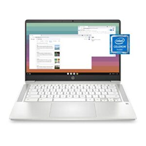 HP Chromebook 14 Laptop, Intel Celeron N4120, 4 GB RAM, 64 GB eMMC, 14" HD Display, Chrome OS, Thin & Portable, 4K Graphics, Long Battery Life, Snow White Keyboard (14a-na0210nr, 2022, Ceramic White)