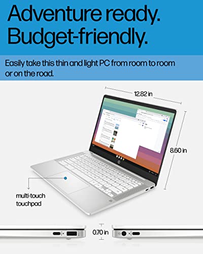 HP Chromebook 14 Laptop, Intel Celeron N4120, 4 GB RAM, 64 GB eMMC, 14" HD Display, Chrome OS, Thin & Portable, 4K Graphics, Long Battery Life, Snow White Keyboard (14a-na0210nr, 2022, Ceramic White)
