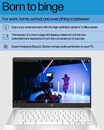 HP Chromebook 14 Laptop, Intel Celeron N4120, 4 GB RAM, 64 GB eMMC, 14" HD Display, Chrome OS, Thin & Portable, 4K Graphics, Long Battery Life, Snow White Keyboard (14a-na0210nr, 2022, Ceramic White)