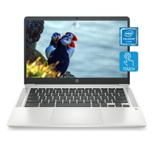 HP Chromebook 14 Laptop, Intel Celeron Processor, 4 GB RAM, 32 GB eMMC, 14” HD (1366 x 768) Touchscreen, Chrome OS, Webcam & Dual Mics, Work, Entertainment, Long Battery Life (14a-na0150nr, 2021)