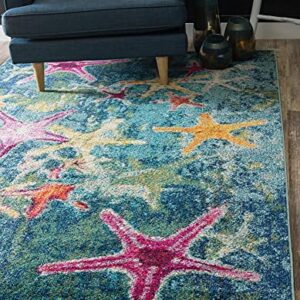 Unique Loom Positano Collection Coastal Modern Bright Colors Starfish Navy Blue Area Rug (8' x 10')