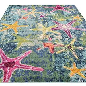 Unique Loom Positano Collection Coastal Modern Bright Colors Starfish Navy Blue Area Rug (8' x 10')