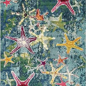 Unique Loom Positano Collection Coastal Modern Bright Colors Starfish Navy Blue Area Rug (8' x 10')