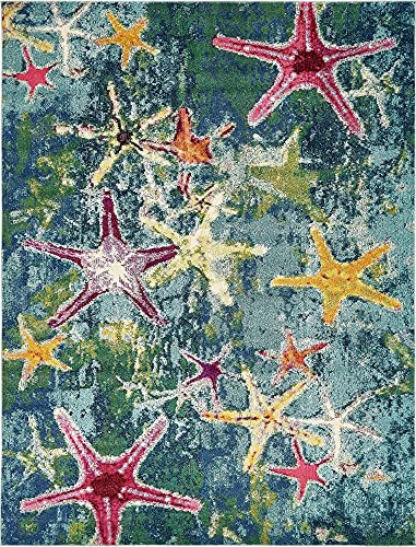 Unique Loom Positano Collection Coastal Modern Bright Colors Starfish Navy Blue Area Rug (8' x 10')