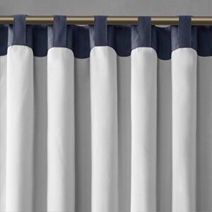 Madison Park Andora Embroidered Back Tab Fabric Single Window Living Room, Transitional Rod Pocket Light Curtain for Bedroom, 1-Panel Pack, 50 x 84, Navy