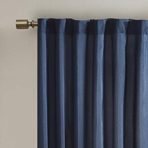 Madison Park Andora Embroidered Back Tab Fabric Single Window Living Room, Transitional Rod Pocket Light Curtain for Bedroom, 1-Panel Pack, 50 x 84, Navy