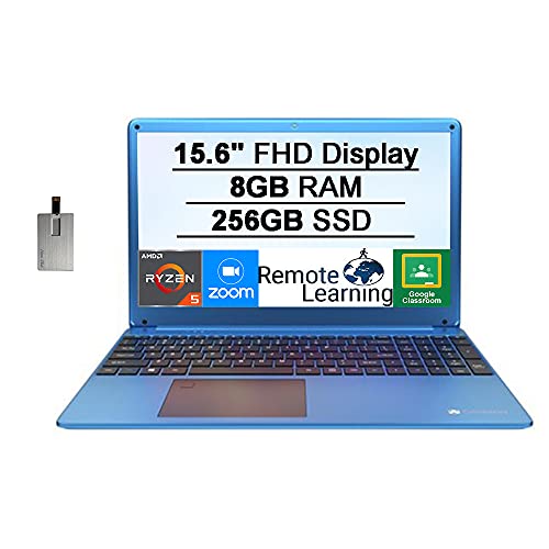 2021 Gateway 15.6" FHD Ultra Slim Notebook Laptop Computer, AMD Ryzen 5-3450U(Beats Intel i5-1035G1), 8GB RAM, 256GB SSD, Radeon Vega 8 Graphics, THX Audio, 1MP Webcam, Win 10, Blue, 32GB USB Card