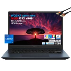 ASUS VivoBook Pro 14" OLED WQGXA (2880 x 1800) Slim Laptop, Intel Core i5-11300H up to 4.4 GHz, 16:10 400 nits 133% sRGB Pantone, Harman/Kardon, Backlit, Thunderbolt 4 (8GB RAM | 256GB PCIe SSD)