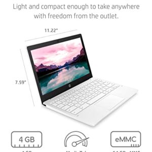 HP Chromebook 11 Laptop, MediaTek MT8183, 4 GB RAM, 64 GB eMMC, 11.6" HD Touchscreen, Chrome OS, Long Battery Life, USB-C Port, Custom-Tuned Speakers, Lightweight (11a-na0110nr, 2022, Snow White)