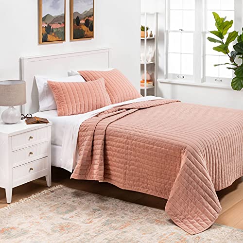 Threshold Collection 104 x 92 King Warm Blush Channel Stitch Velvet Quilt