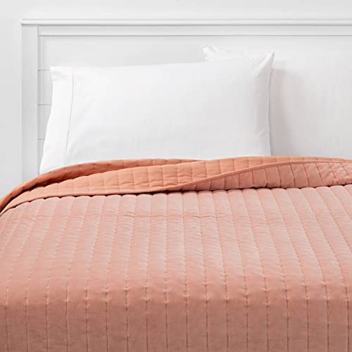 Threshold Collection 104 x 92 King Warm Blush Channel Stitch Velvet Quilt