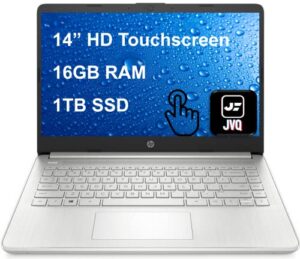 hp laptop, 14″ hd touchscreen, intel core i3-1115g4 up to 4.1 ghz processor, 16gb ram, 1tb ssd, usb-c, hdmi, sd card reader, windows 11 home silver, jvq mp